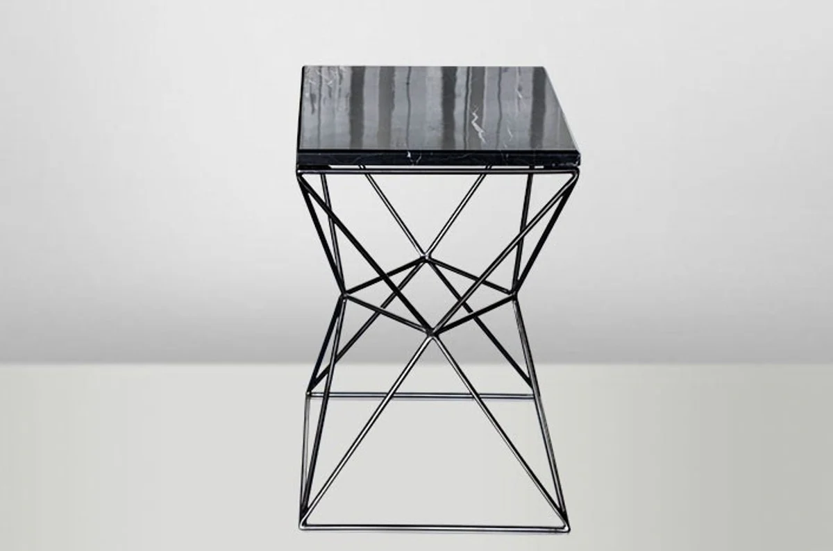 Casa Padrino Art Deco Side Table Black metal / marble 35 x 35 cm Art Nouveau table - Furniture flower stand
