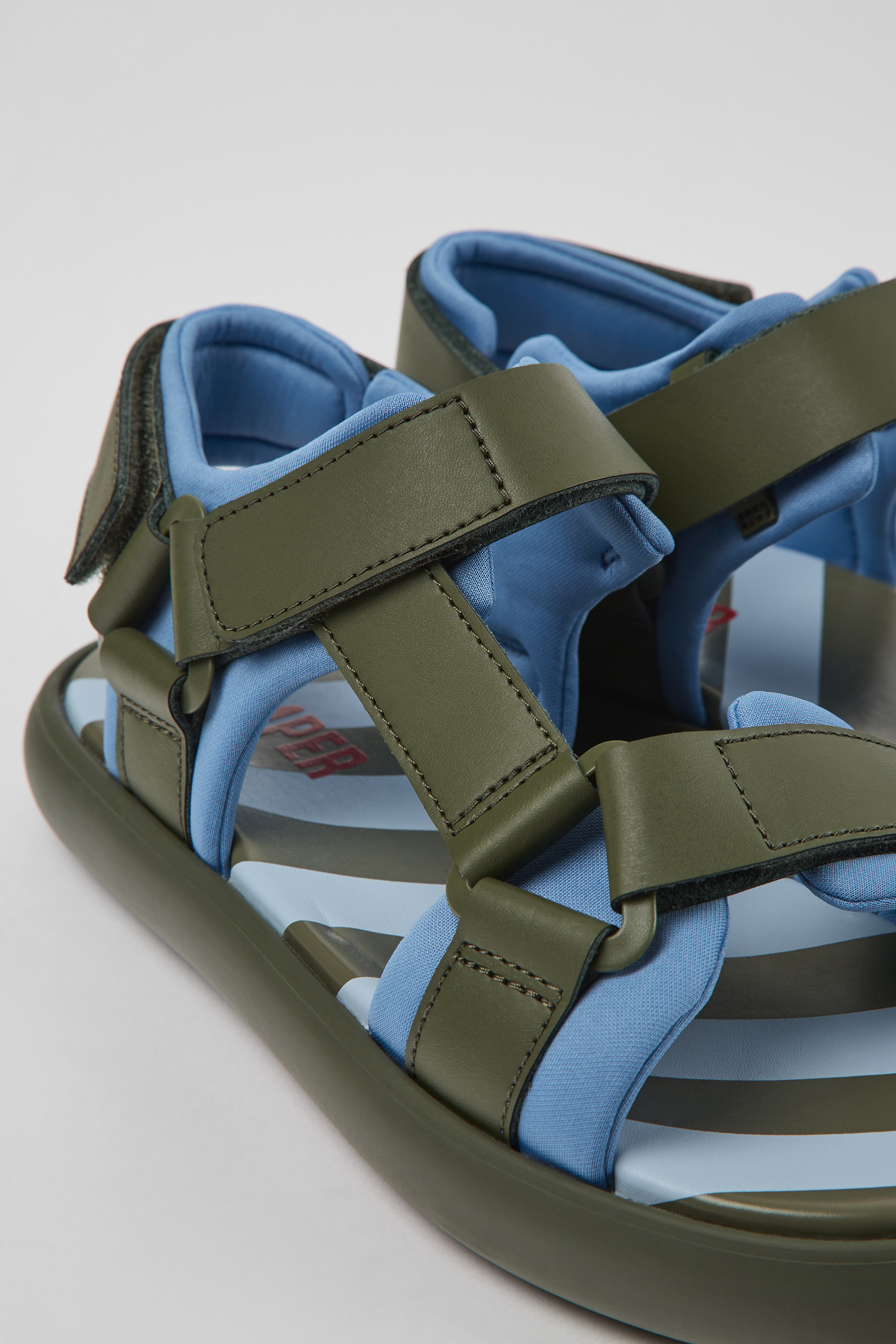 Pelotas Flota - Green and blue leather and textile sandals for women