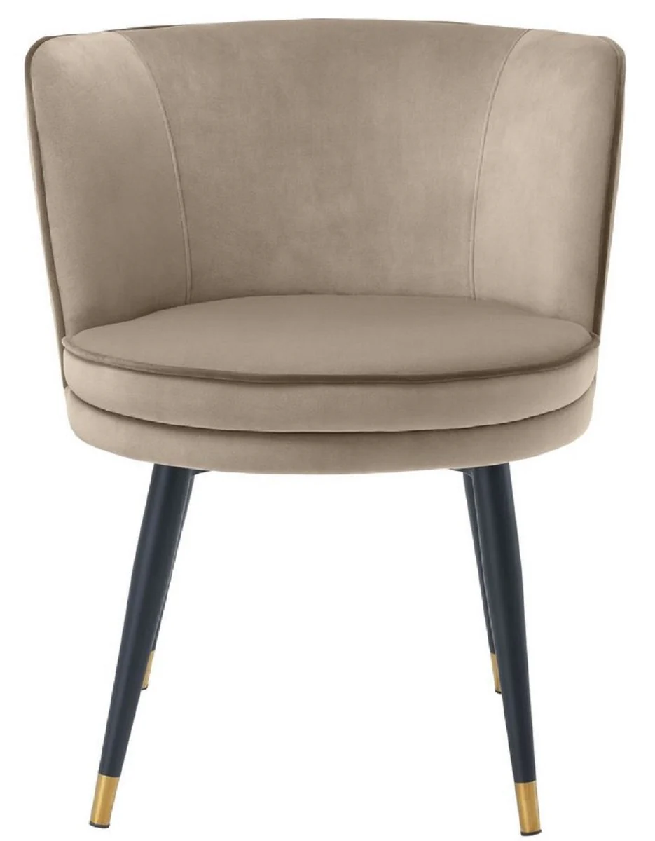 Casa Padrino silla de comedor de terciopelo de lujo con reposabrazos greige / negro / lat¨®n 62 x 62 x H. 76 cm - Silla de Cocina Giratoria - Silla Giratoria - Silla Retro Vintage - Muebles de Comedor