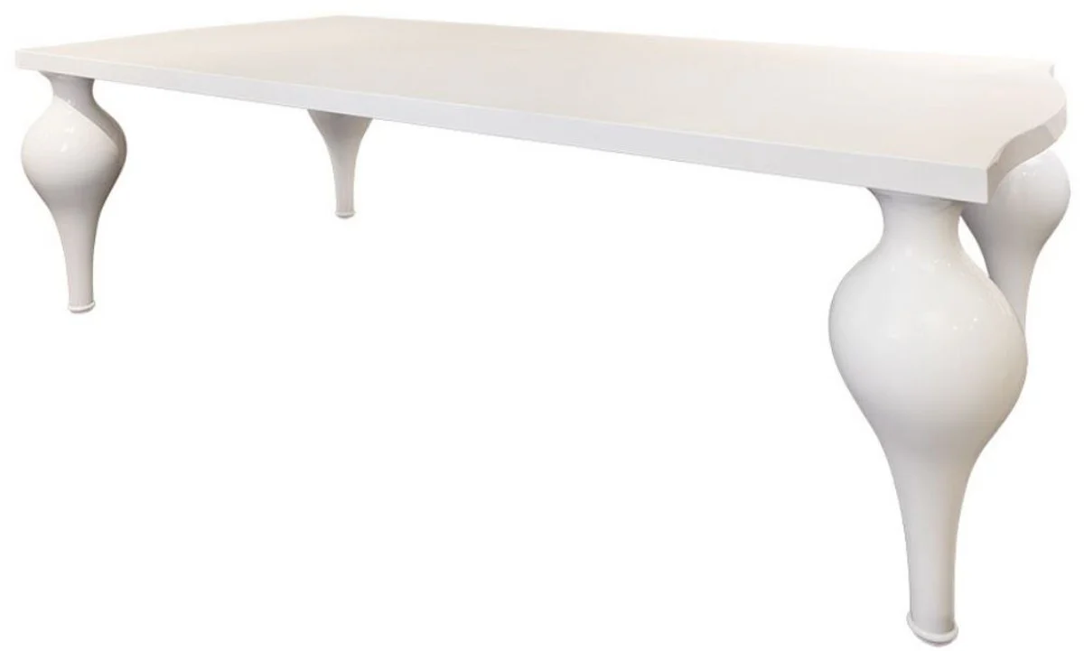 Casa Padrino mesa de comedor neocl¨¢sica blanco alto brillo 220 x 110 x A. 75,5 cm - Mesa de cocina de madera maciza - Muebles de comedor de estilo neocl¨¢sico