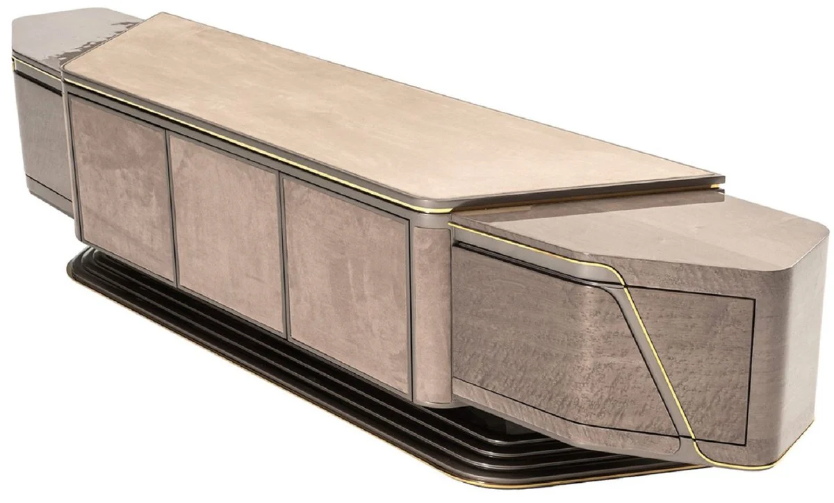 Casa Padrino gabinete de TV de lujo gris / oro 251 x 50 x A. 58 cm - Aparador de madera maciza con 5 puertas - Muebles de sal¨®n - Muebles de lujo - Interiores de lujo