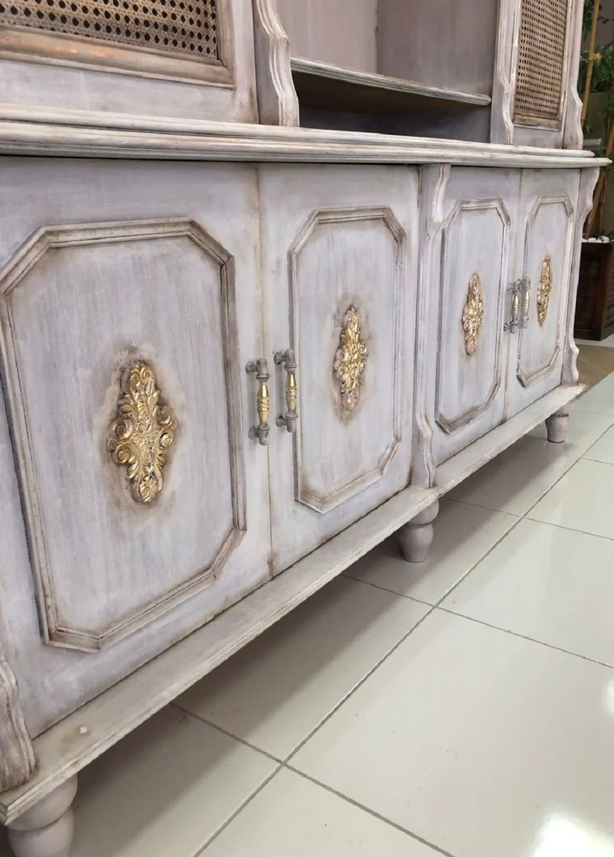 Casa Padrino gabinete de comedor barroco de lujo gris antiguo / oro antiguo