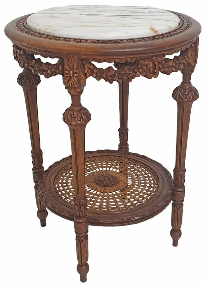 Casa Padrino mesa auxiliar barroco marr¨®n / blanco - Mesa redonda de madera maciza de estilo barroco con tapa de m¨¢rmol - Muebles de sal¨®n de estilo barroco - Muebles barrocos