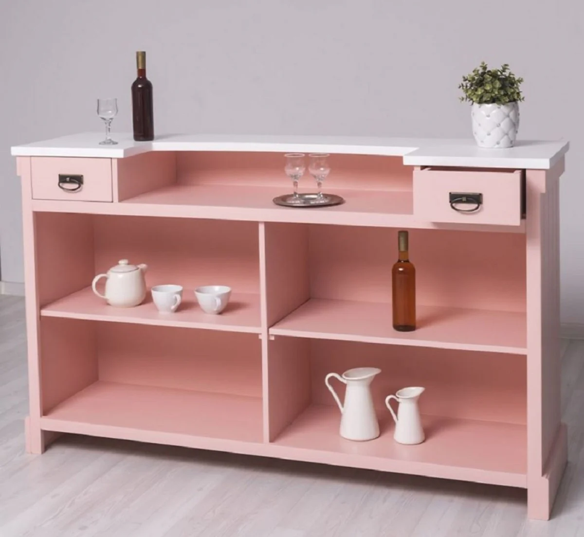 Casa Padrino barra de bar de estilo campestre rosa / blanco 180 x 51 x A. 107 cm - Barra de bar de madera maciza - Muebles de bar de madera maciza - Muebles de bar en estilo campestre