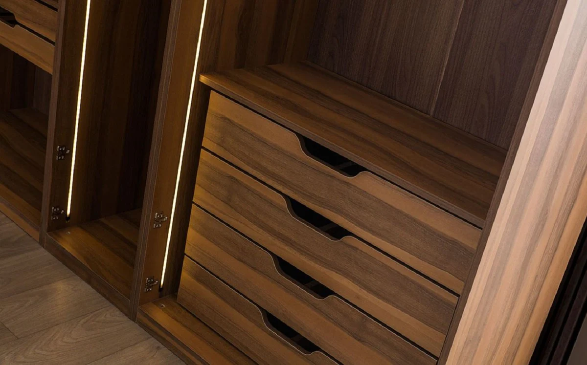 Casa Padrino armario esquinero de lujo marr¨®n / negro 345 x 345 x A. 220 cm - Armario de dormitorio de madera maciza con 11 puertas de cristal e iluminaci¨®n LED - Muebles de Dormitorio de Lujo