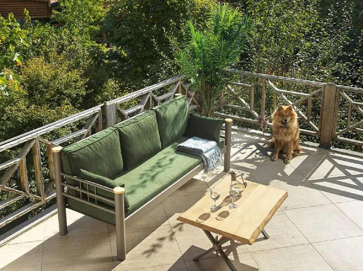 Casa Padrino sof¨¢ de jard¨ªn Art Nouveau verde / gris / natural 200 x 70 x A. 85 cm - Sof¨¢ de jard¨ªn de metal con cojines - Sof¨¢ de Terraza - Muebles de jard¨ªn - Muebles Art Nouveau