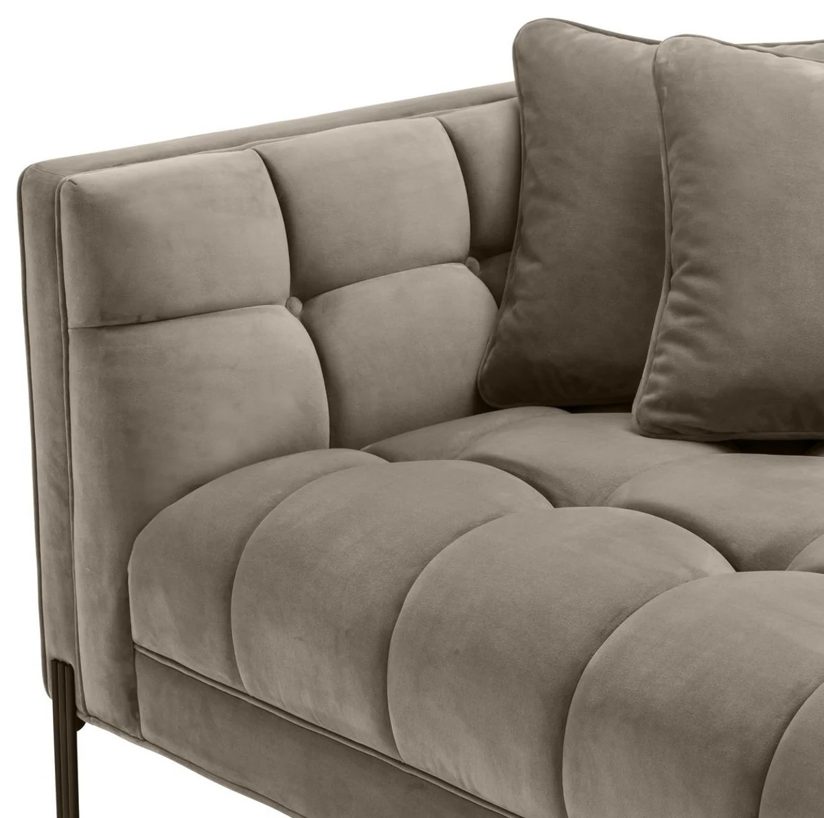 Casa Padrino sof¨¢ lounge de lujo greige / negro 223 x 95 x H. 68 cm - Sof¨¢ de Sala del Lado Izquierdo con Terciopelo Fino y 2 Almohadas