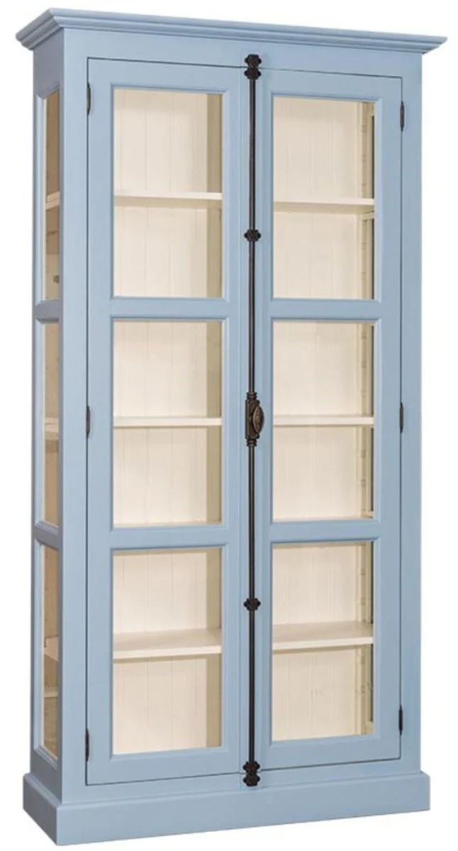 Casa Padrino vitrina de estilo campestre azul claro / crema 109 x 40 x A. 210 cm - Armario de madera maciza con 2 puertas de vidrio - Muebles de Estilo Campestre