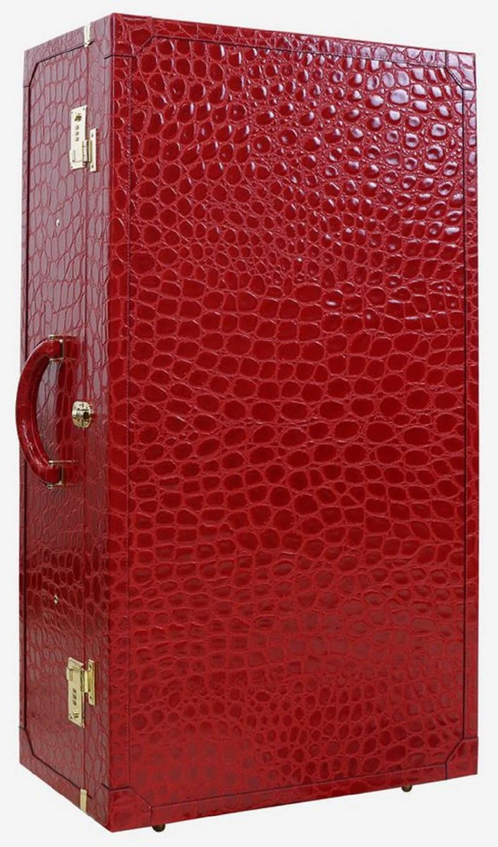 Casa Padrino maleta de cuero genuino de lujo con cerradura de combinaci¨®n y ruedas rojo / oro 48 x 28 x A. 90 cm - Maleta de Viaje Hecha a Mano de Cuero de Alta Calidad - Accesorios de Lujo