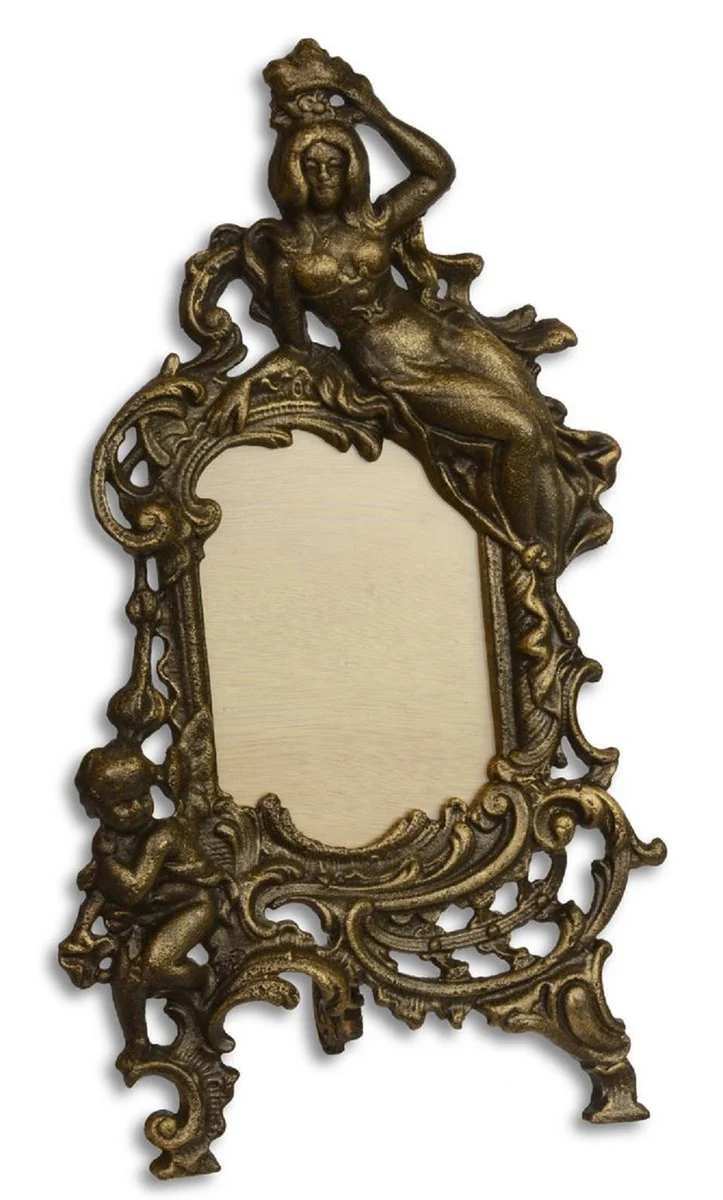 Casa Padrino marco de fotos de mesa barroco latón antiguo 19,5 x 9,6 x H. 33,3 cm - Marco de Imagen de Hierro Fundido