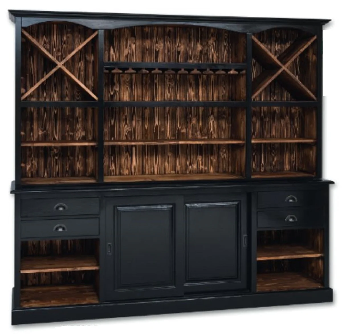Casa Padrino gabinete bar de estilo campestre negro / marr¨®n oscuro 240 x 50 x A. 210 cm - Gabinete bar de madera maciza de estilo campestre - Mueble bar estilo campestre