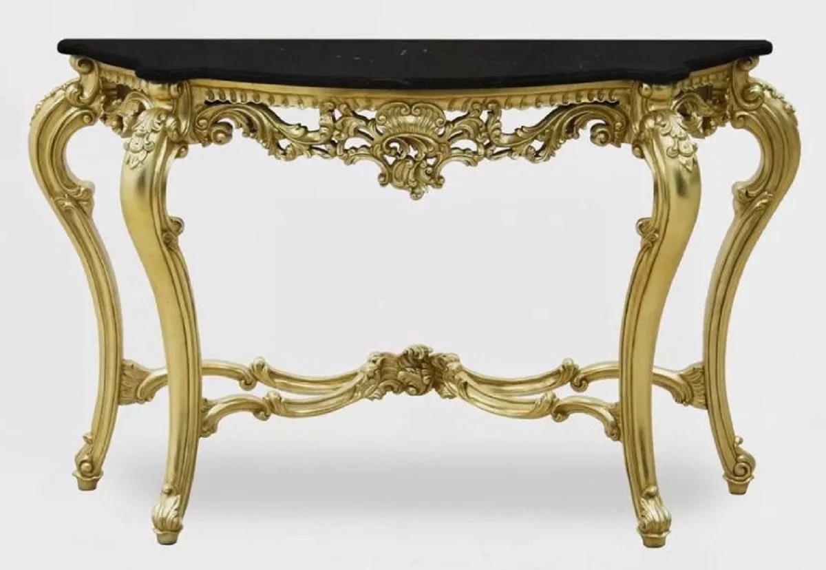 Casa Padrino consola barroco de lujo oro / negro - Mesa consola hecha a mano de madera maciza con tapa de m¨¢rmol - Muebles de sal¨®n de lujo estilo barroco - Muebles barrocos - Interiores barrocos
