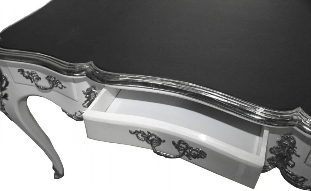 Casa Padrino luxury baroque desk white high gloss silver