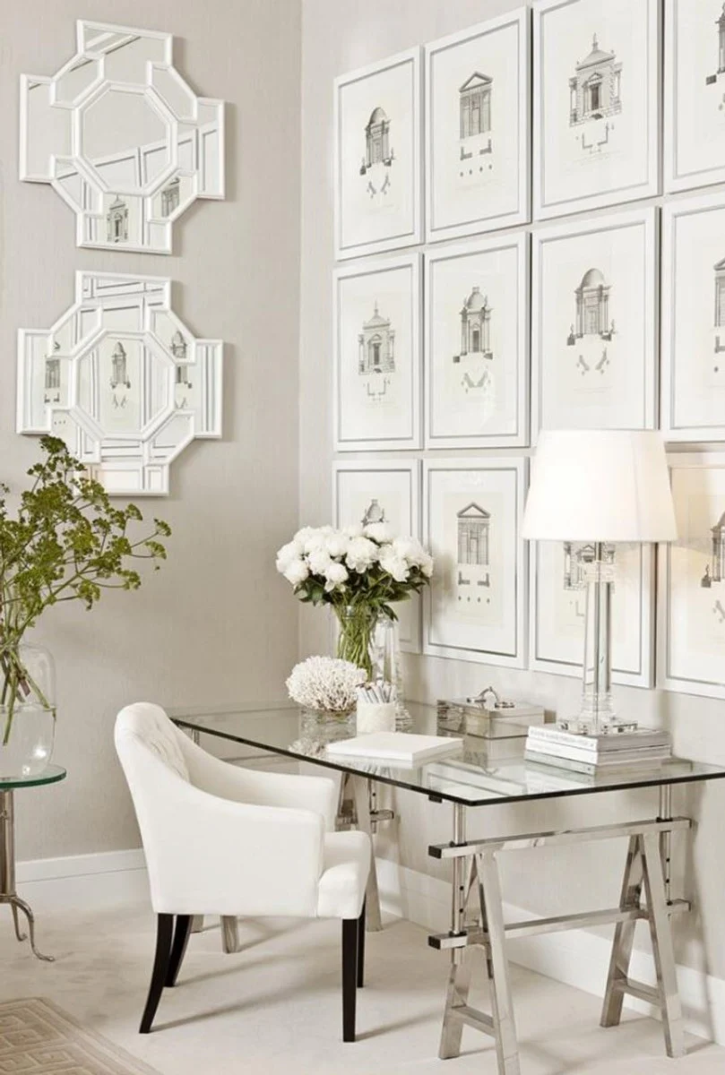 Casa Padrino imágenes de arte de lujo set de 4 arquitectura blanco 55 x H. 65 cm - Sala de Estar Decoración