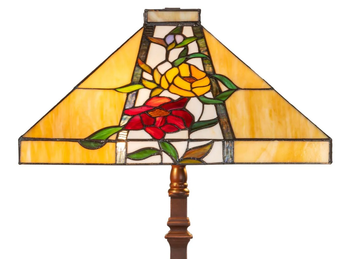 Casa Padrino Lámpara de Mesa Tiffany de Lujo Marrón / Multicolor 40 x 40 x H. 62 cm - Lámpara Tiffany con Diseño de Flores