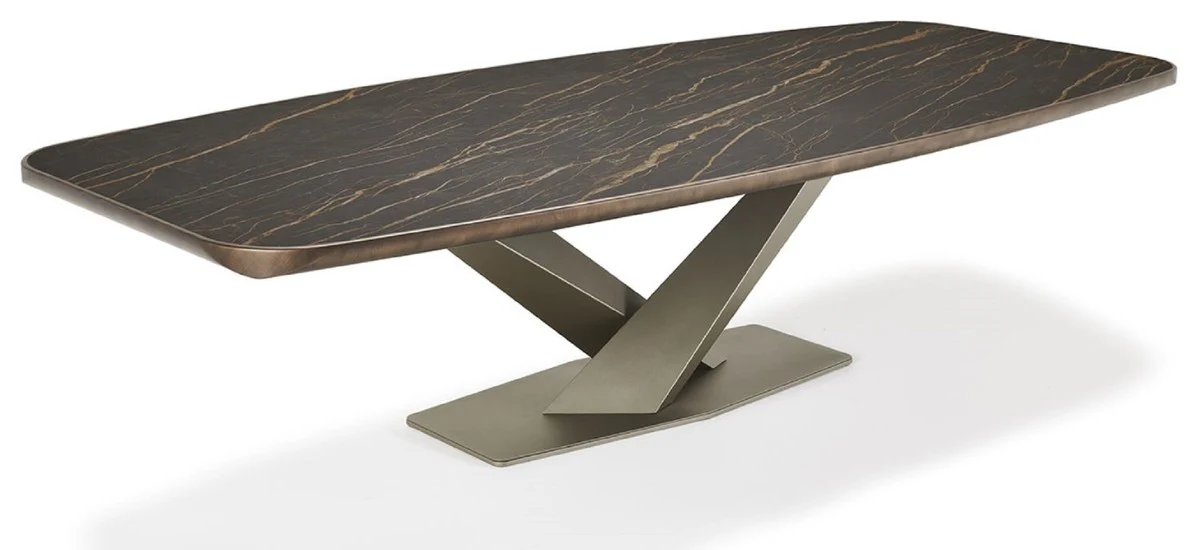 Casa Padrino mesa de comedor de lujo negro / bronce / titanio 300 x 128 x A. 73 cm - Mesa de comedor con tablero de cer¨¢mica - Muebles de comedor modernos - Calidad de lujo - Hecho en Italia