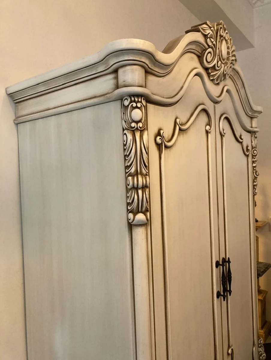 Casa Padrino gabinete de dormitorio barroco de lujo blanco antiguo / marr¨®n - Magn¨ªfico gabinete de madera maciza con 2 puertas y caj¨®n - Muebles de dormitorio estilo barroco - Muebles barrocos