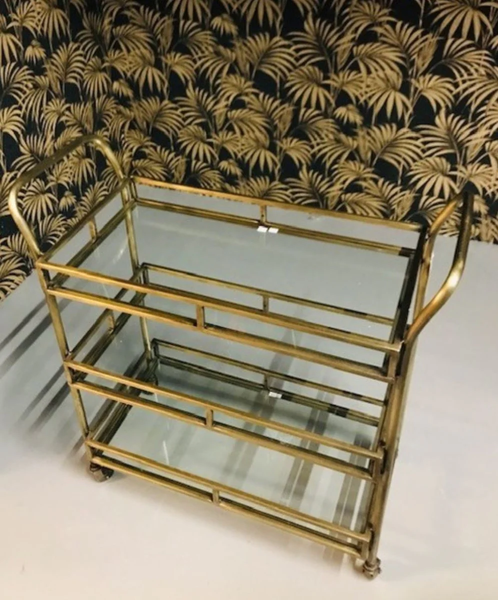 Casa Padrino carrito de servicio de metal de lujo con placas de vidrio lat¨®n 86 x 68 x A. 90 cm - Carrito para Restaurante Hotel Catering - Accesorios de Lujo