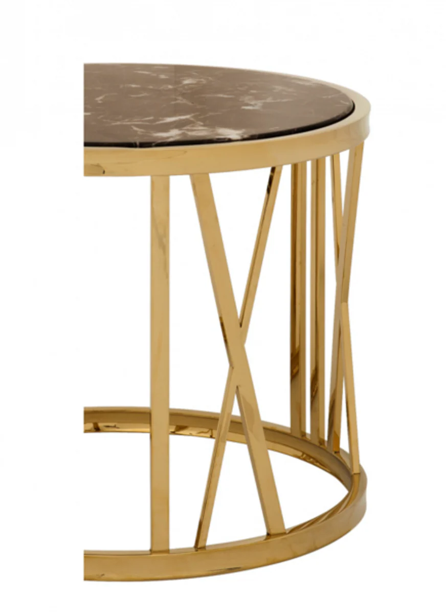 Casa Padrino luxury art deco designer side table gold with brown marble top - Luxury Collection