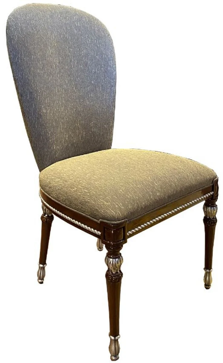 Casa Padrino conjunto de sillas de comedor barroco de lujo gris / marr¨®n / plata 52 x 55 x A. 100 cm - Conjunto de 6 sillas de cocina barroco - Muebles de comedor de estilo barroco