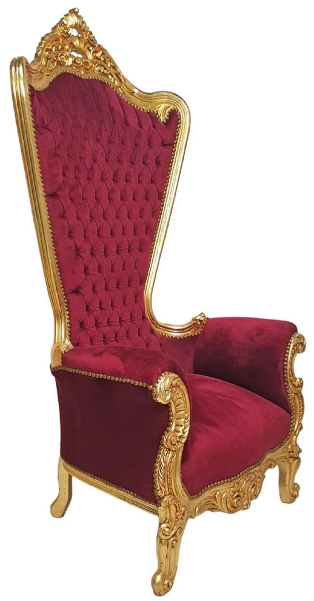 Casa Padrino sill¨®n de trono barroco con tela de terciopelo fino rojo burdeos / oro - Sill¨®n real hecho a mano estilo barroco - Magn¨ªfico sill¨®n de boda - Sill¨®n gigante barroco - Muebles barrocos