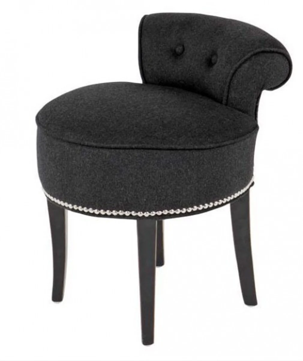 Casa Padrino Design stool chair made ??of solid oak Dark Grey / Black - Chesterfield Colonial Style Shabby Cottage Baroque dressing table chair furniture