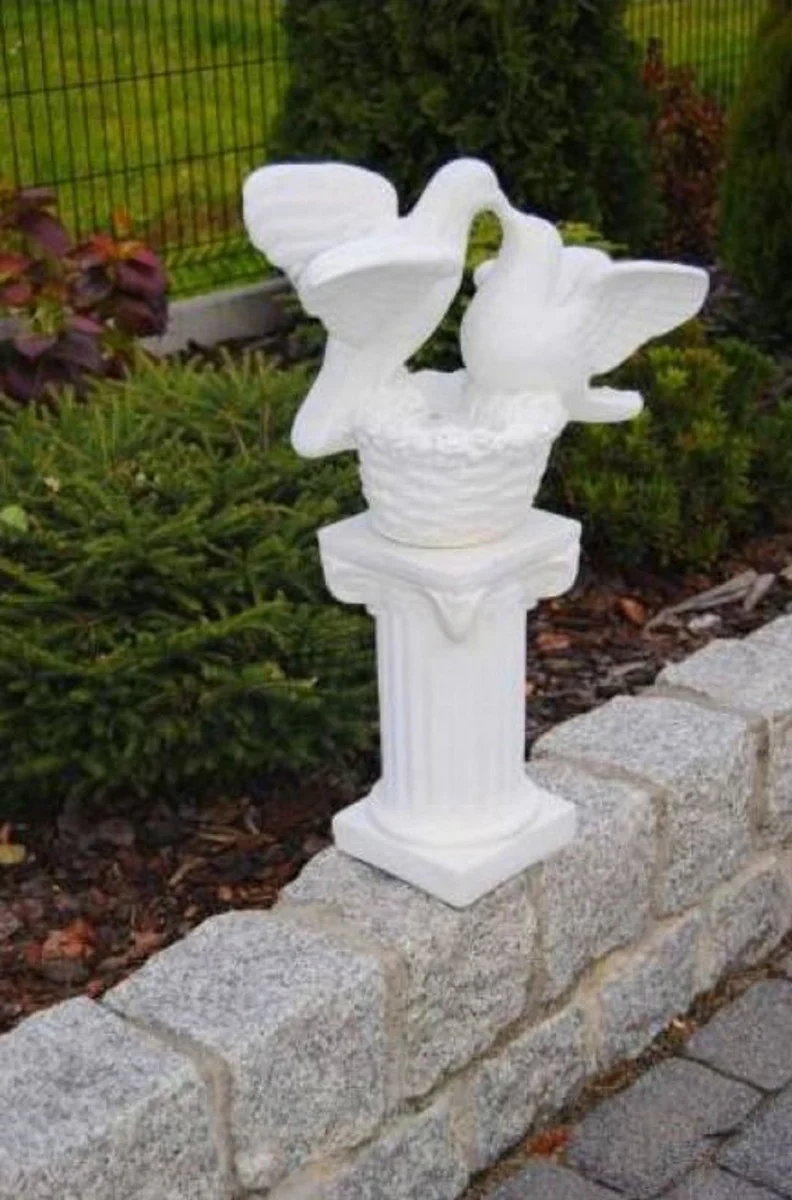 Casa Padrino pilar barroco con cesta y palomas blanco 40 x 35 x A. 104 cm - Magnífica Pilar de Jardín Estilo Barroco - Decoración Pilar de Piedra - Accesorios de Decoración de Jardines Barrocos