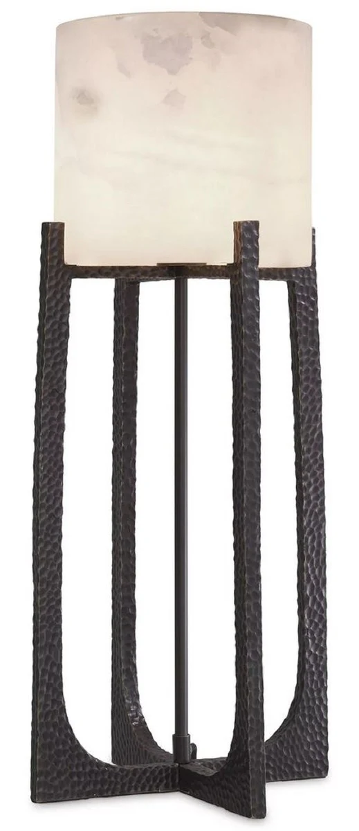 Casa Padrino lámpara de mesa de lujo bronce / alabastro 29 x 29 x A. 68,5 cm - Lámpara de escritorio de metal con pantalla redonda de alabastro - Luces de Lujo