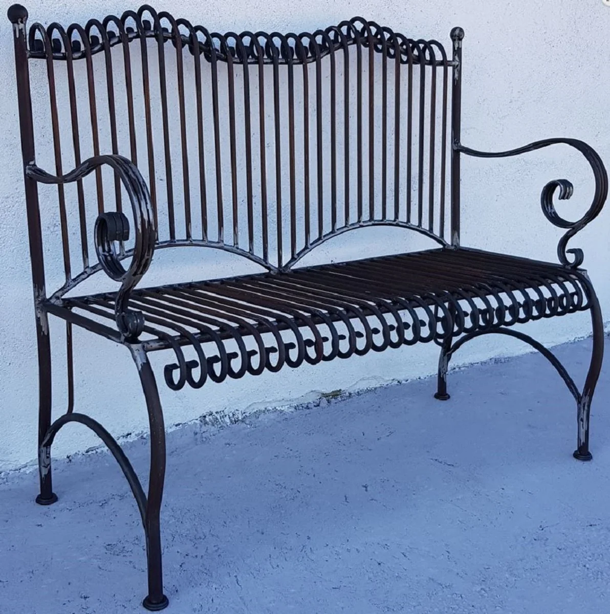 Casa Padrino banco de jardín Art Nouveau negro antiguo 125 x 55 x A. 115 cm - Banco de hierro forjado hecho a mano - Banco con reposabrazos - Muebles de Jardín Barroco y Art Nouveau
