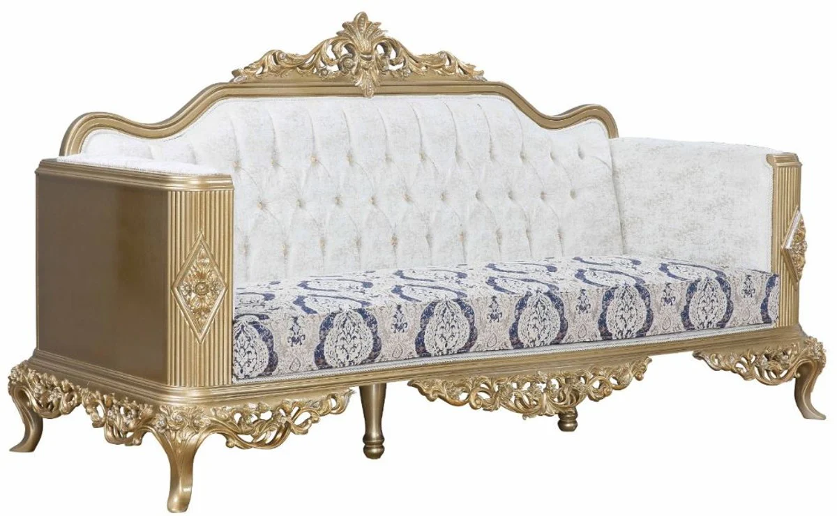 Casa Padrino sof¨¢ barroco de lujo azul / blanco / oro 234 x 93 x A. 124 cm - Muebles de sala en estilo barroco - Noble y Adornado