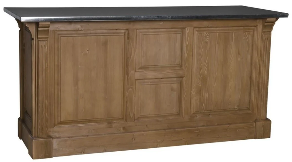 Casa Padrino mostrador de estilo country marrón / plata 191 x 68 x H. 95 cm - Mostrador de Madera Maciza con Sobre de Zinc
