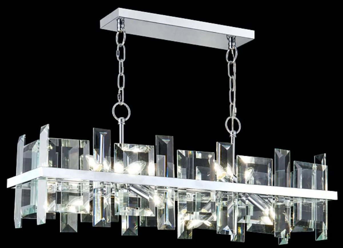 Casa Padrino lámpara colgante plata 85,5 x A. 24 cm - Lámpara colgante rectangular moderna con estructura de metal y placas de vidrio - Luces de Diseño