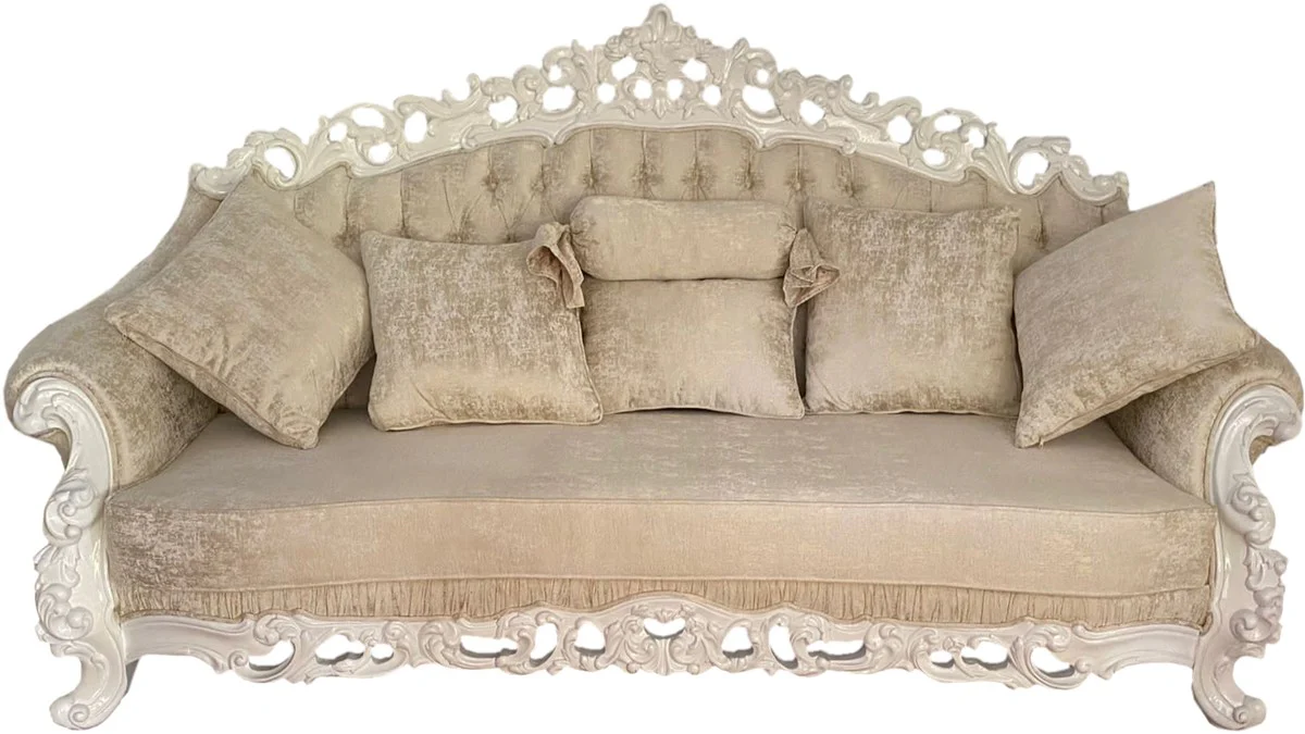 Casa Padrino sof¨¢ barroco de lujo Blanco crema - Sof¨¢ de sal¨®n magn¨ªfica con almohadas decorativas - Muebles Barrocos