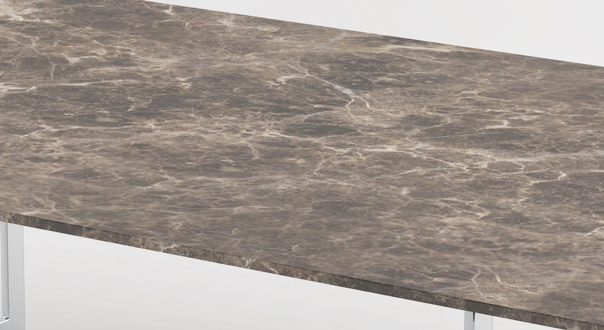 Casa Padrino mesa de centro de lujo plata / marr¨®n 160 x 80 x A. 40 cm - Moderna mesa de sal¨®n rectangular con encimera de m¨¢rmol y marco de acero inoxidable - Colecci¨®n de Lujo