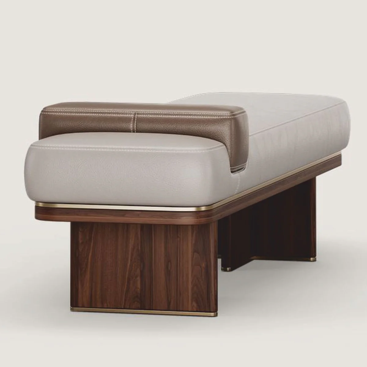 Casa Padrino Banco de Cuero de Lujo Gris / Marr¨®n / Lat¨®n 150 cm - Muebles de Cuero Genuino