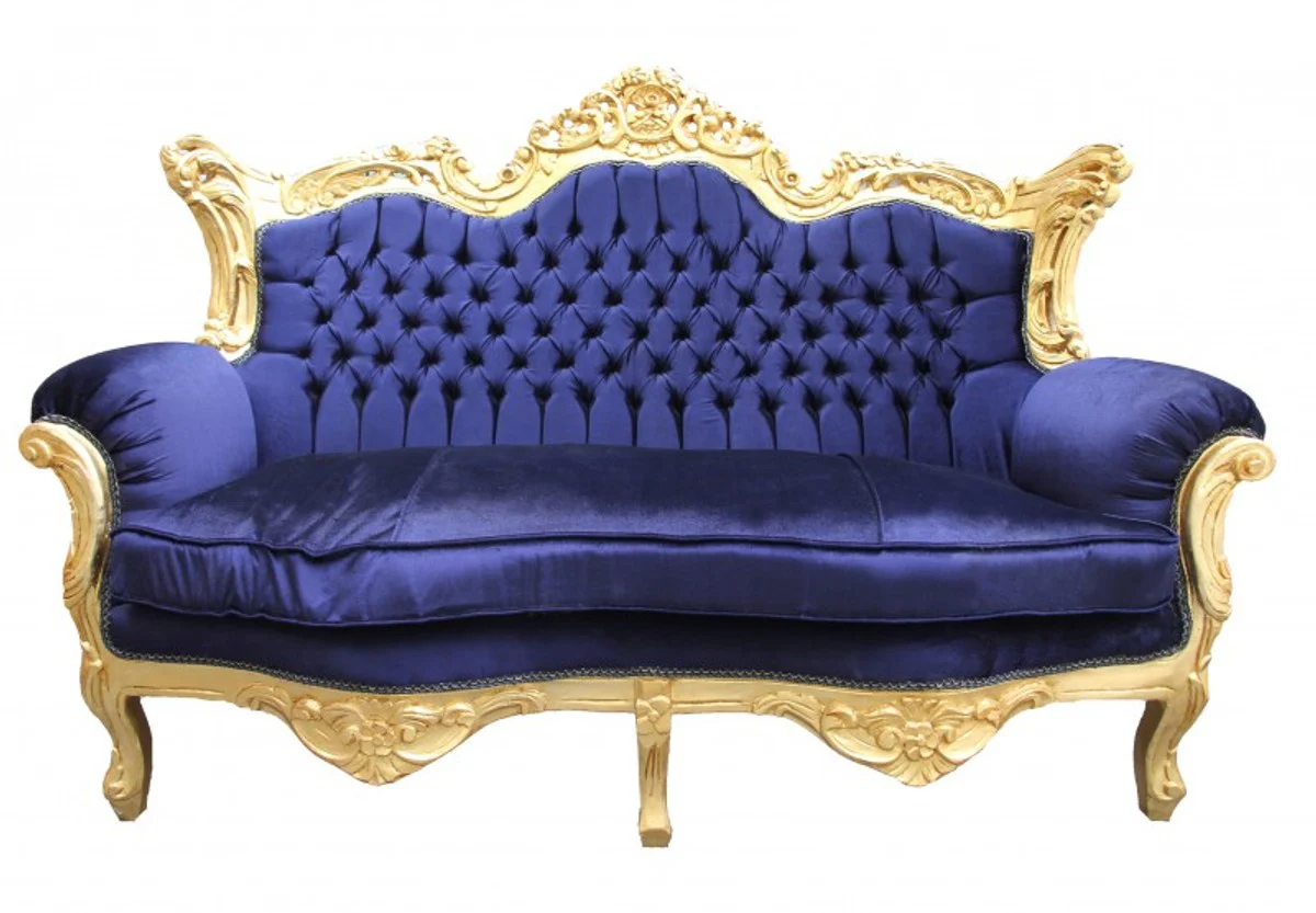 Casa Padrino Baroque master 2 seater Royal Blue/ gold 2Mod - living room couch furniture Lounge