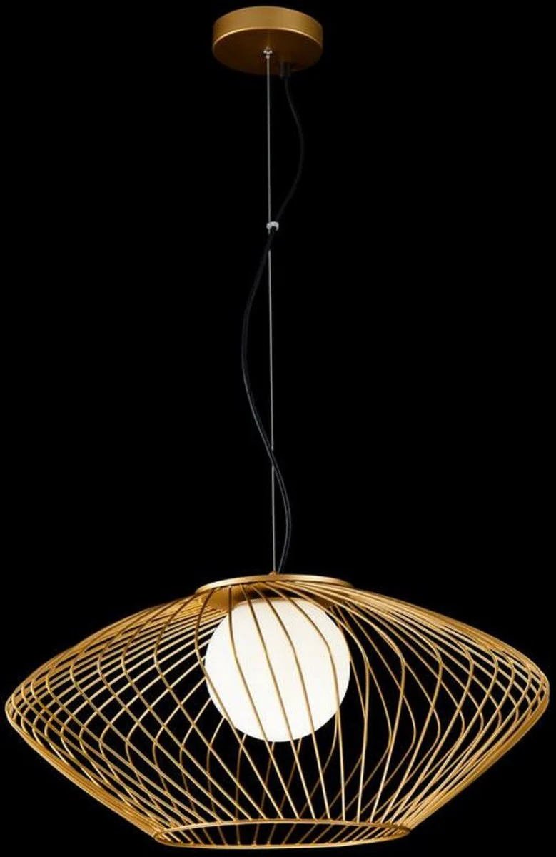 Casa Padrino lámpara colgante de lujo oro / blanco Ø 52 x H. 24 cm - Lámpara Colgante de Metal de Altura Ajustable con Pantalla de Vidrio