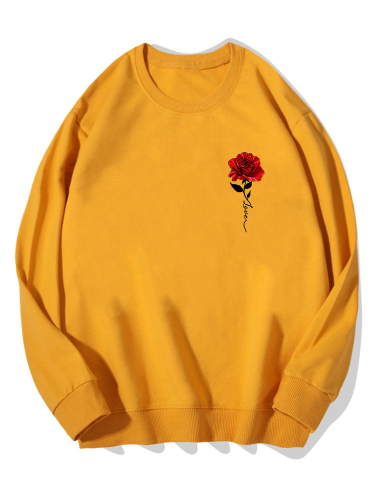 Red Rose Print Cotton Sweatshirt