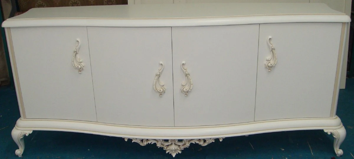 Casa Padrino aparador barroco de lujo de madera maciza blanco mate / beige - Armario de madera maciza hecho a mano con 4 puertas - Muebles barrocos de lujo - Muebles de salón en estilo barroco