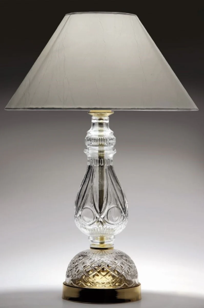 Casa Padrino lámpara de mesa de cristal barroco de lujo oro / gris Ø 35 x A. 50 cm - Lámpara de mesa elegante con cristal de Bohemia y pantalla - Lámparas de mesa de cristal barroco