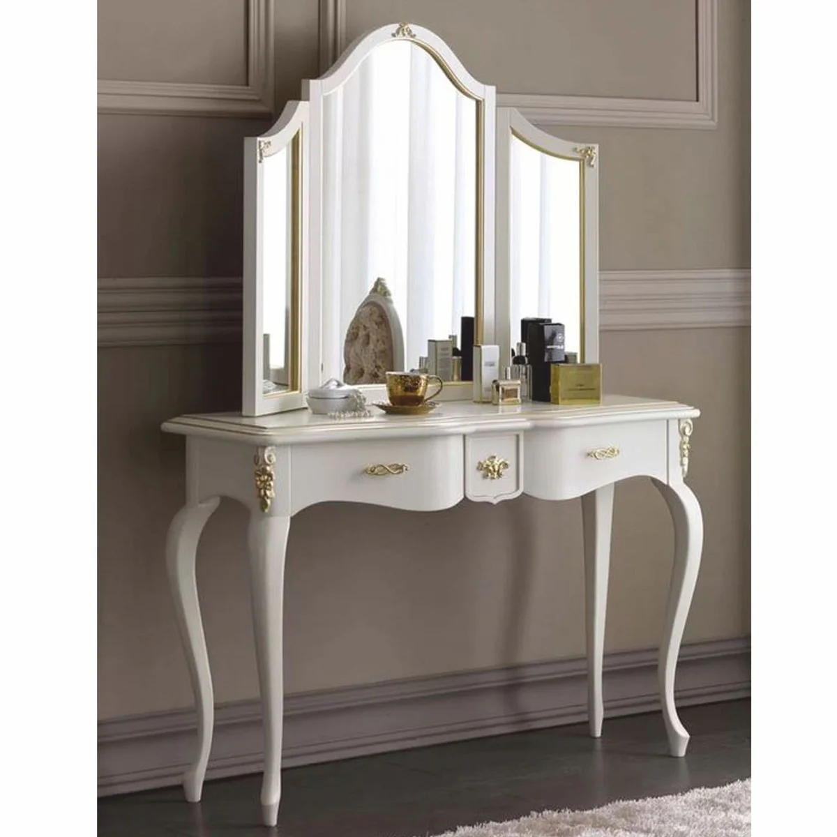 Casa Padrino consola barroco de lujo con espejo blanco / oro - Hecho en Italia