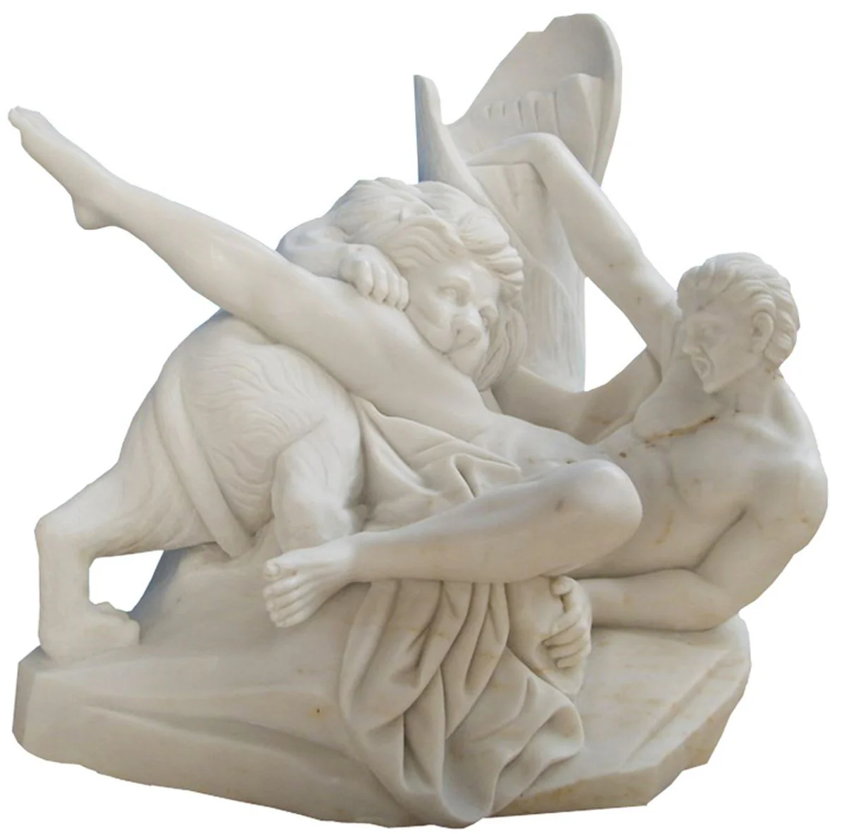 Casa Padrino Escultura de M¨¢rmol de Estilo Antiguo Hombre y Le¨®n Gris A. 68 cm