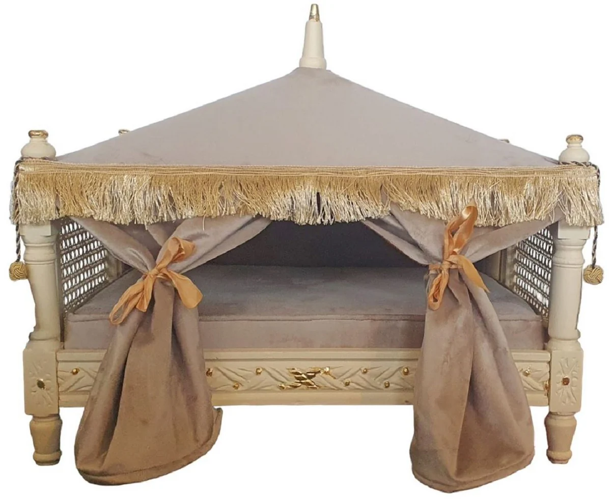 Casa Padrino cama de perro barroco gris / crema / oro - Cama de perro de estilo antiguo hecha a mano - Magníficos muebles para perros en estilo barroco - Muebles barrocos para mascotas