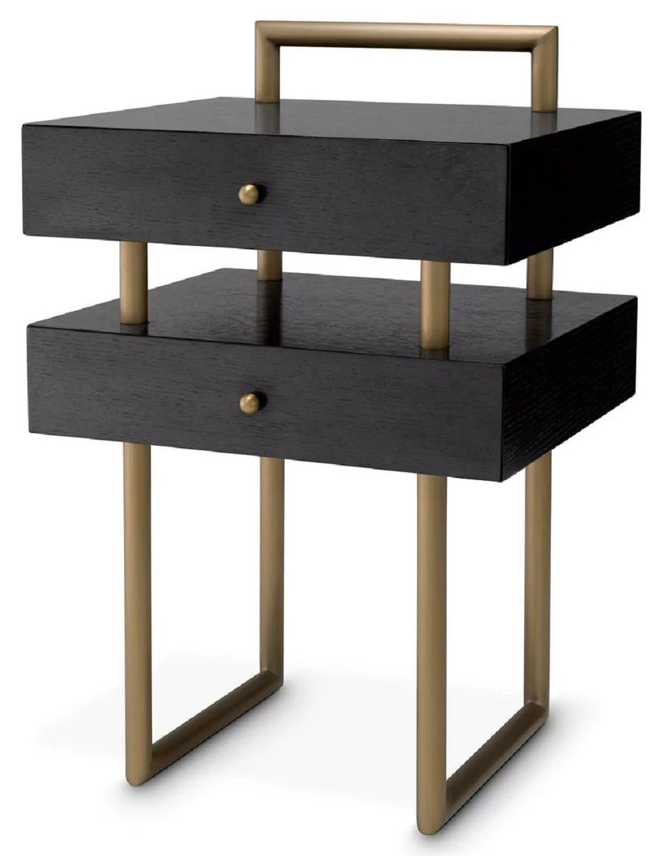 Casa Padrino Mesa Auxiliar de Lujo con 2 Cajones Lat¨®n / Marr¨®n Oscuro 50 x 44 x A. 79 cm - Muebles de Sal¨®n - Interiores de Sal¨®n - Muebles de Lujo - Interiores de Lujo - Calidad de Lujo