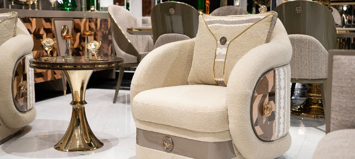 Casa Padrino mesa auxiliar de lujo marr¨®n / gris / oro - Mesa auxiliar redonda para sala de estar - Muebles de sala - Muebles de hotel - Muebles de lujo