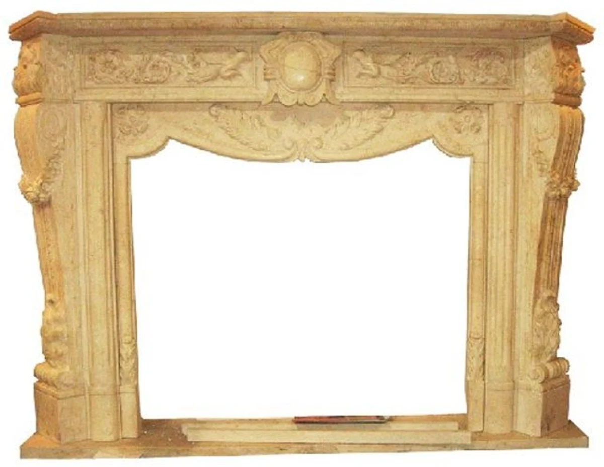 Casa Padrino marco de chimenea barroco de lujo beige 180 x 35 x A. 130 cm - Marco de chimenea hecho a mano de m¨¢rmol de alta calidad - Magn¨ªficos muebles barrocos