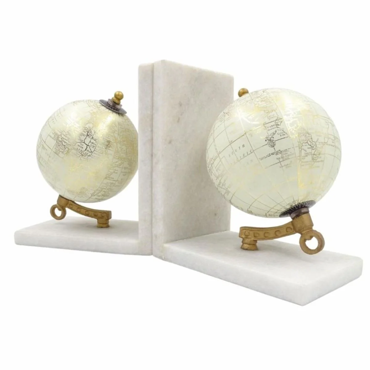 Casa Padrino conjunto de sujetalibros de m¨¢rmol globo blanco / oro - Decoraci¨®n de escritorio