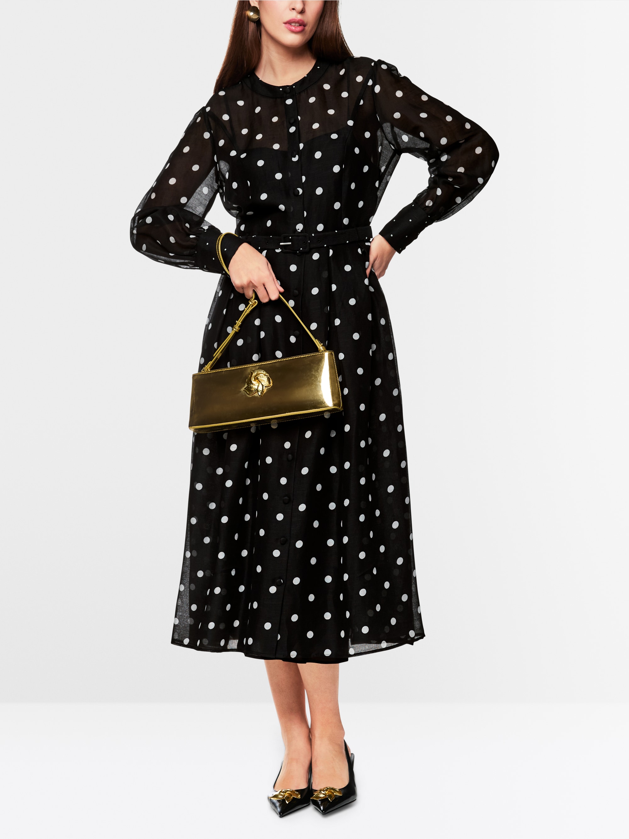 Marc-Cain Long silk and linen polka dot dress