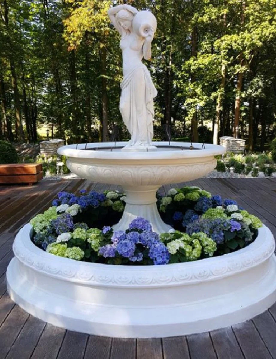 Casa Padrino fuente barroco mujer con jarro blanco ? 150 x A. 235 cm - Magn¨ªfica fuente de jard¨ªn estilo barroco - Fuente redonda de piedra para decoraci¨®n de jard¨ªn - Decoraci¨®n de jard¨ªn barrocos