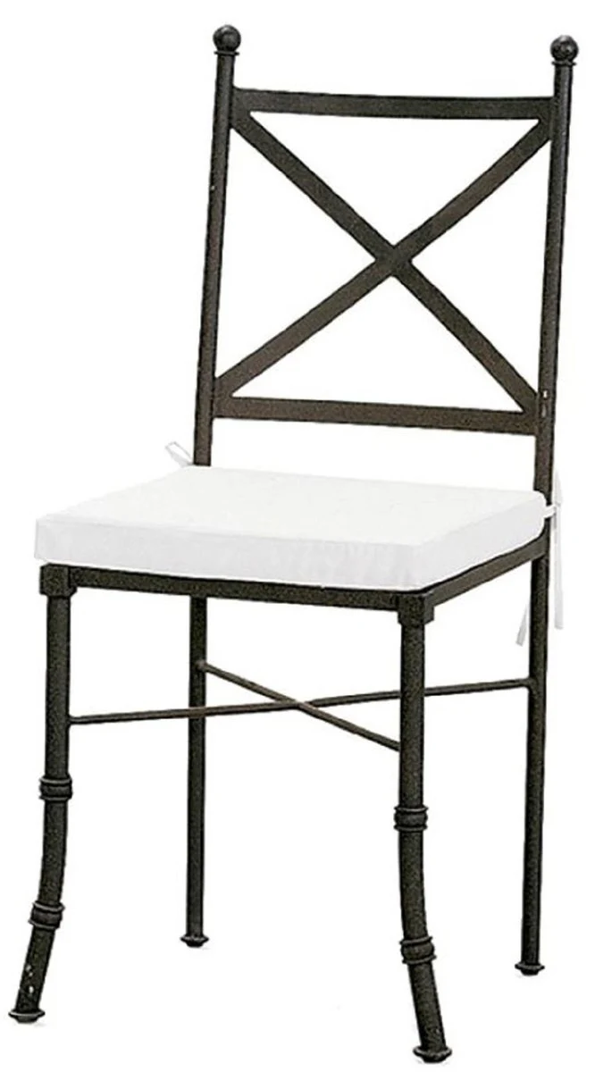 Casa Padrino silla de jardín Art Nouveau de lujo con cojin de asiento negro / blanco 40 x 44 x A. 99 cm - Silla de comedor forjada a mano - Muebles de Comedor de Jardín de Patio